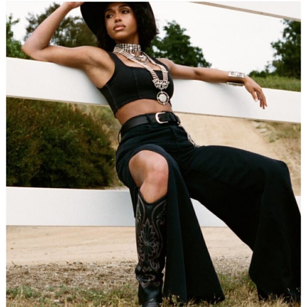 Good American Good Boy Side Slit High Rise Straight Black Jeans 27 Lori Harvey